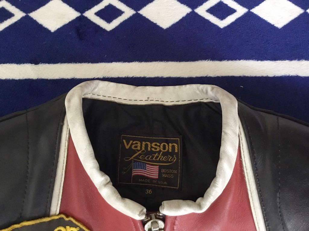 ★VANSON ONESTAR『バンソンRACE JACKET PATCHES ワンスター ショート丈レザー シングル レーシング ジャケット36 S〜 M相当』中古美品★_画像6