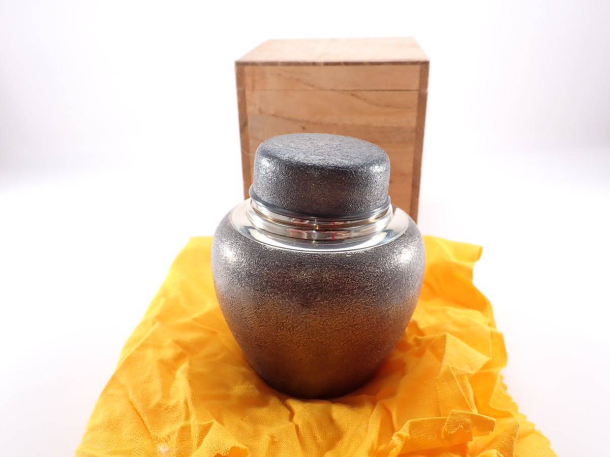 天賞堂　茶筒　純銀　銀製刻印　シルバー　茶入れ　茶壺　和食器　茶道具　美術品　約163g 木箱