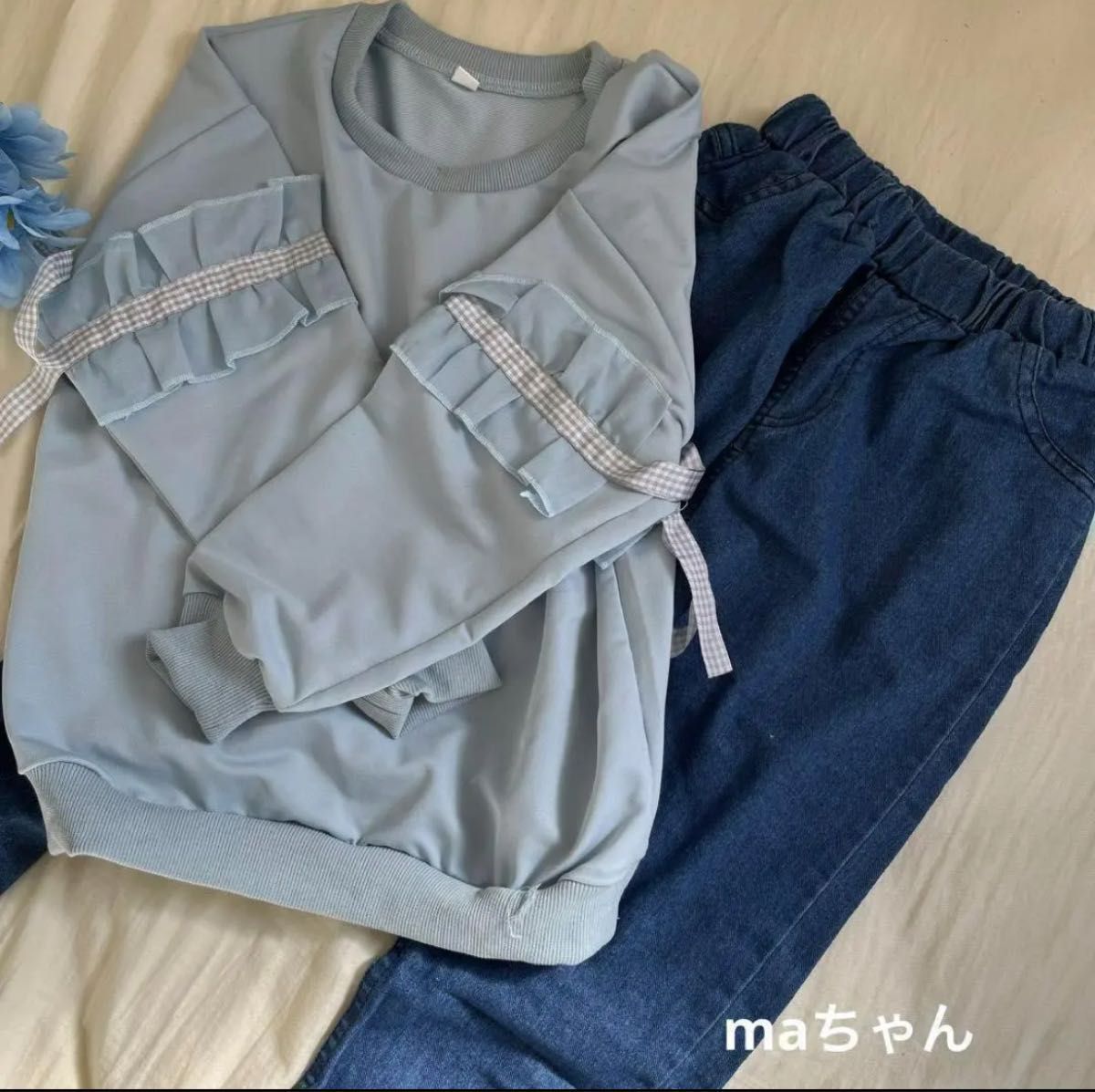 大人気 新品 女の子 セットアップ 上下セット130 長袖 韓国子供服 ２点セット 春秋 ズボン 可愛い リボン トップス 小学生