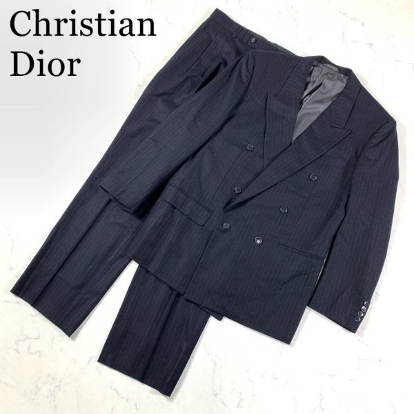 LA8410 クリスチャンディオール セットアップ スーツ ブラック ストライプChristian Dior monsieur ムッシュ 黒 フォーマル ウール100％