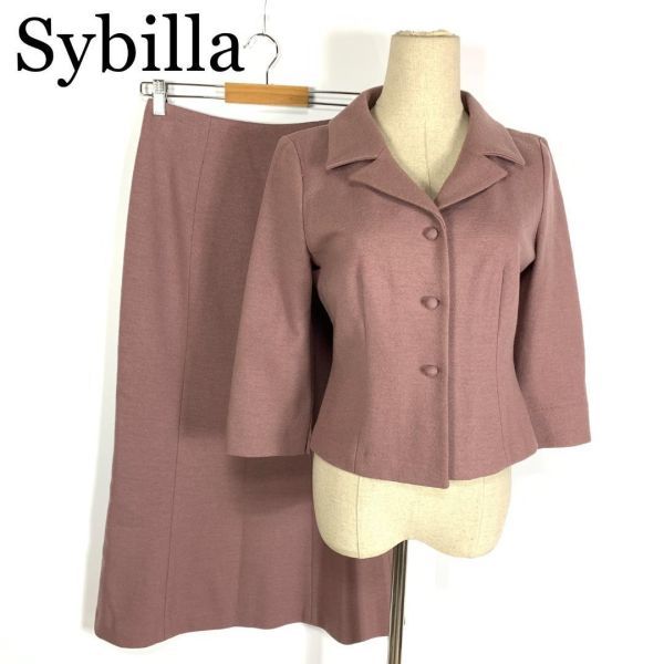 LA8421 シビラ セットアップ スーツ フォーマル くすみピンク Sybilla 上下セット ウール100％ 裏地あり 8分袖 L＆M