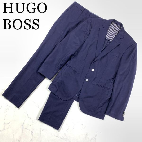 LA8589 ヒューゴボス セットアップ スーツ 濃紺ダークネイビー HUGO BOSS 上下セット フォーマル ストライプ ウール100％ I46_画像1