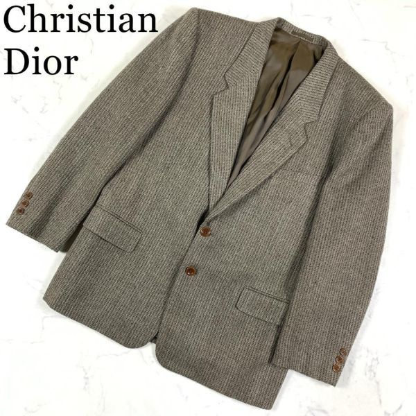 LA8594 クリスチャンディオール テーラードジャケット 茶ブラウン系 Christian Dior MONSIEUR ムッシュ ミックスカラー ウール100％ L