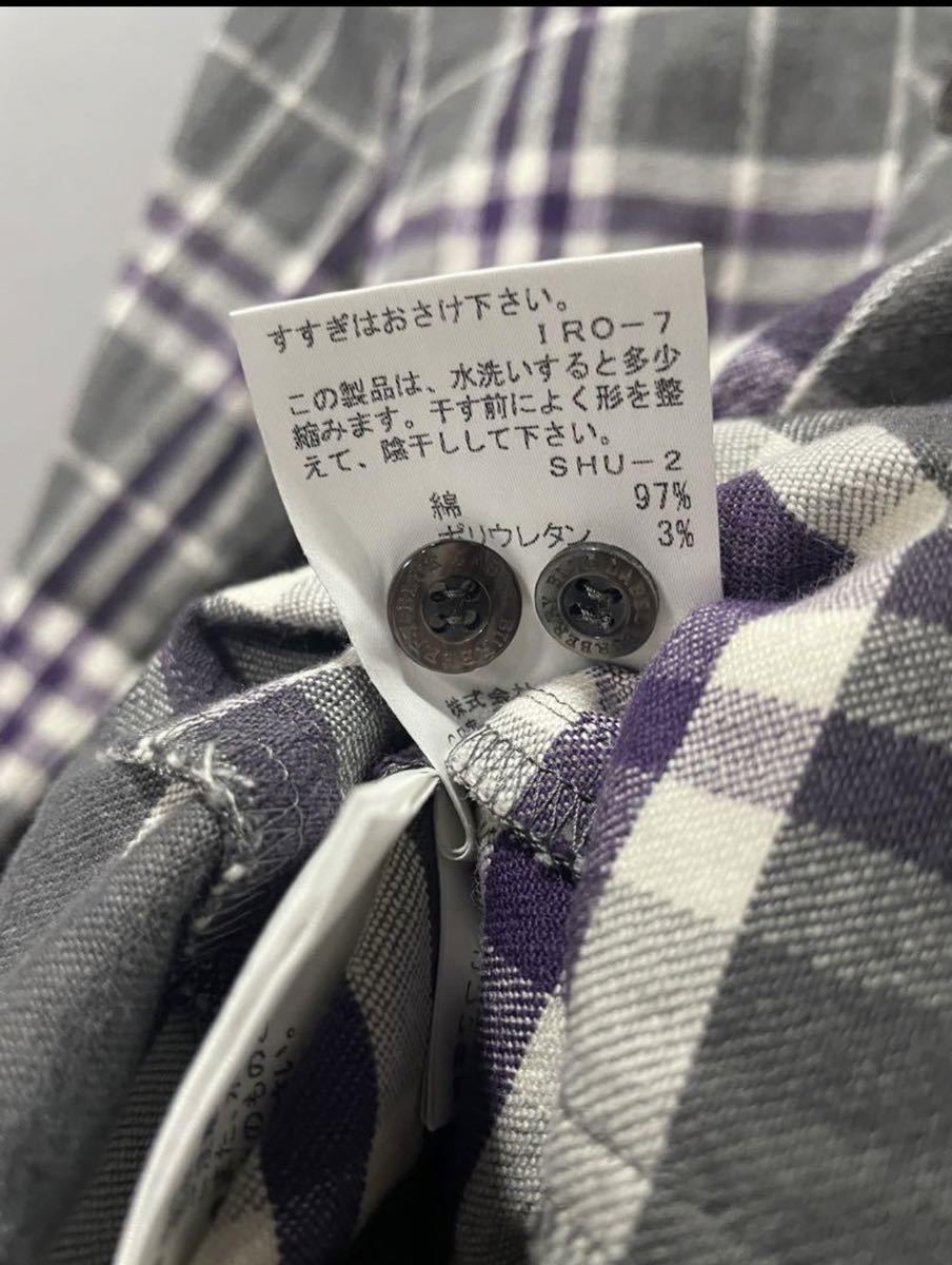 BURBERRYバーバリーBULE LABEL長袖シャツチェックグレー紫トップス