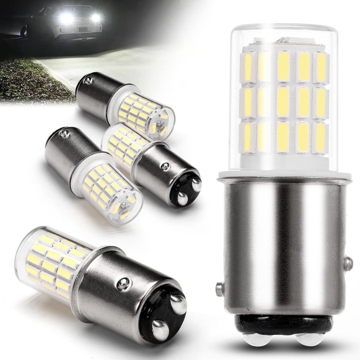 S25 LED ダブル180度段違いピン LED 12V-24V バイク 車 トラック バックランプ (BAY15D 1157 P21W/5W LEDライト 4014SMD ホワイト4個入り_画像1