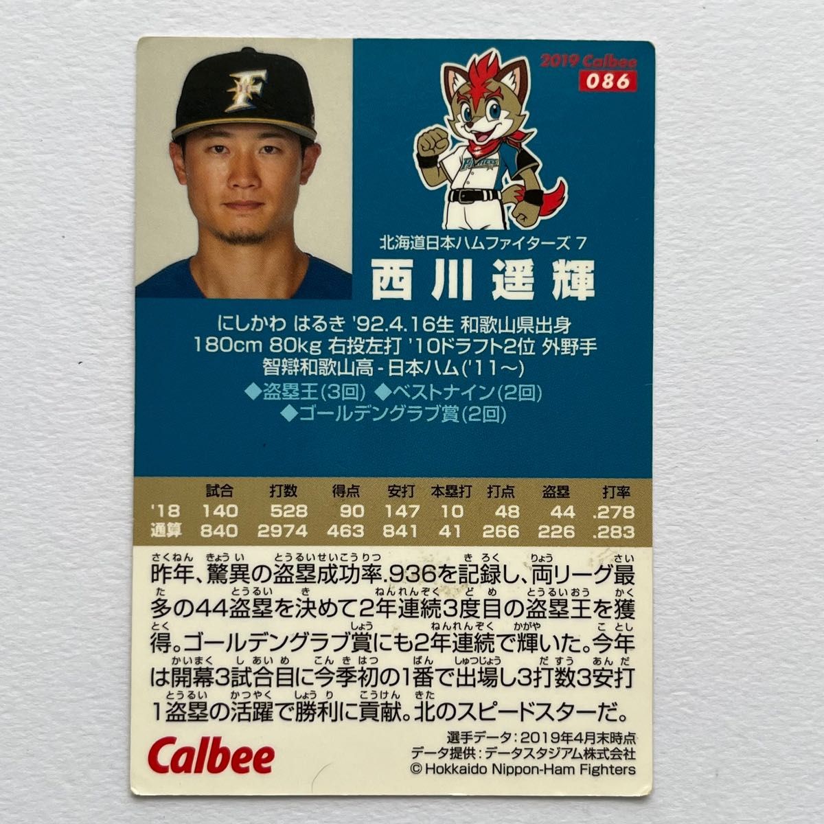 プロ野球カード　日本ハムファイターズ　カルビー　西川　アルカンタラ プロ野球チップス