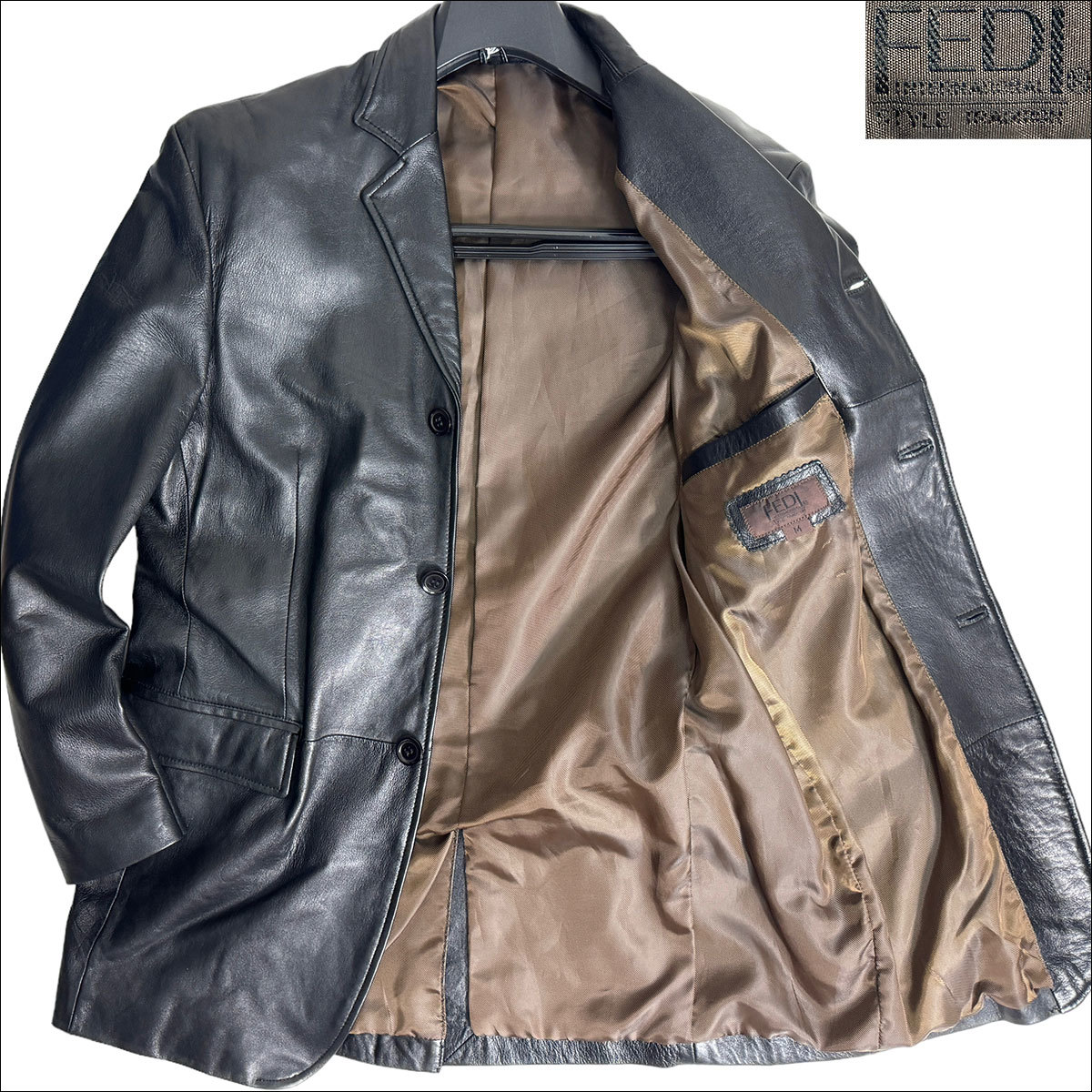 J6252 美品 FEDI 羊革 ラムレザー テーラードジャケット ブラック 黒 M