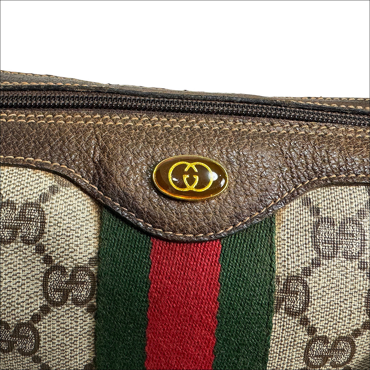 J6324 美品 グッチ オールドグッチ シェリーライン 2WAY ショルダーボストンバッグ グレー×ブラウン 灰×茶 GUCCI_画像6