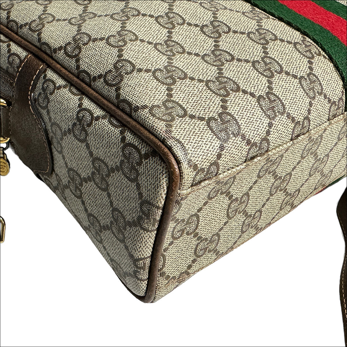 J6324 美品 グッチ オールドグッチ シェリーライン 2WAY ショルダーボストンバッグ グレー×ブラウン 灰×茶 GUCCI_画像5