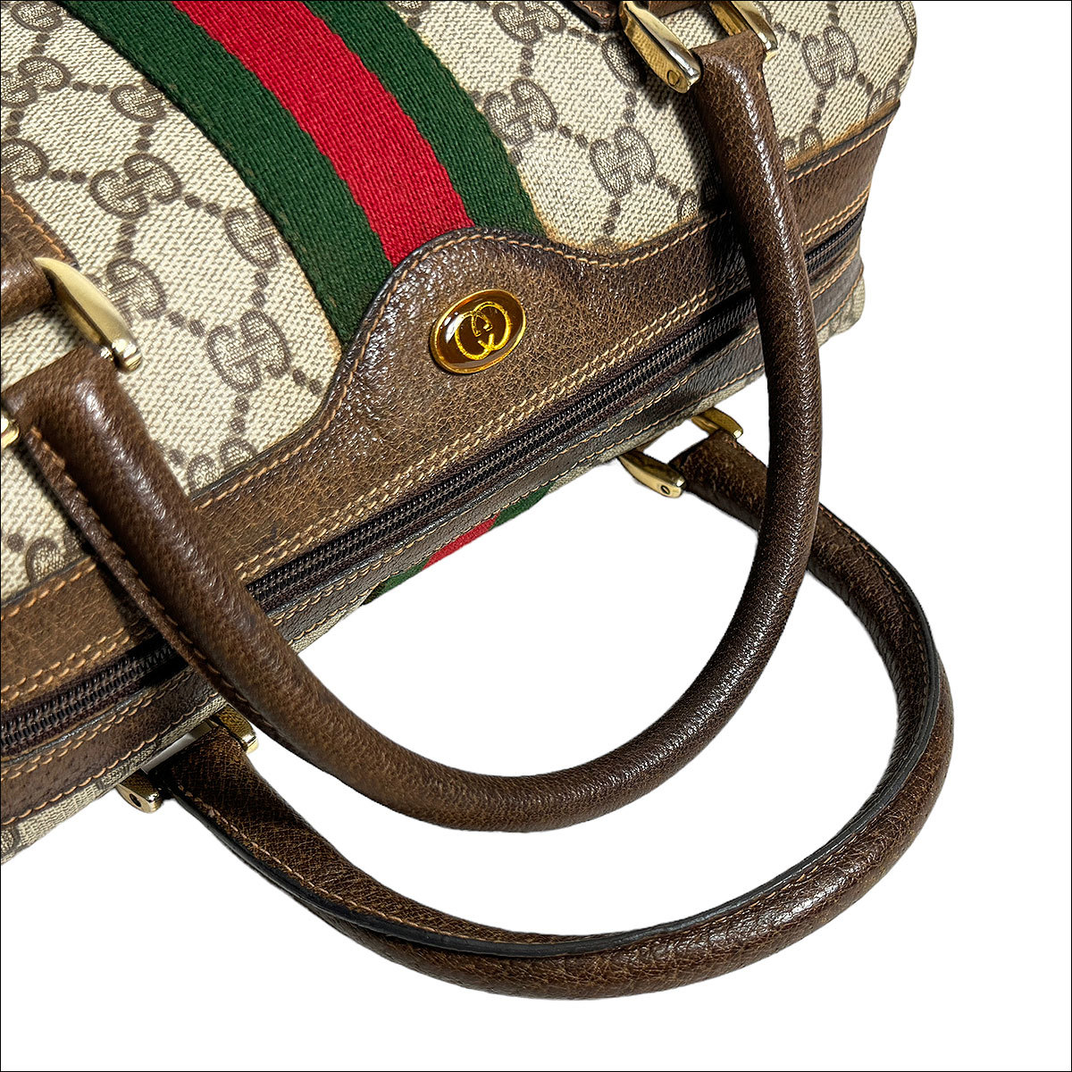 J6324 美品 グッチ オールドグッチ シェリーライン 2WAY ショルダーボストンバッグ グレー×ブラウン 灰×茶 GUCCI_画像3