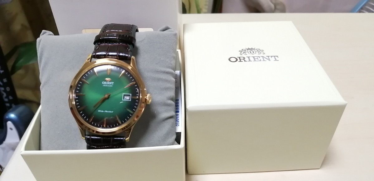 新品未使用オリエント自動巻き腕時計バンビーノSAC08002F0（グリーン）日本製