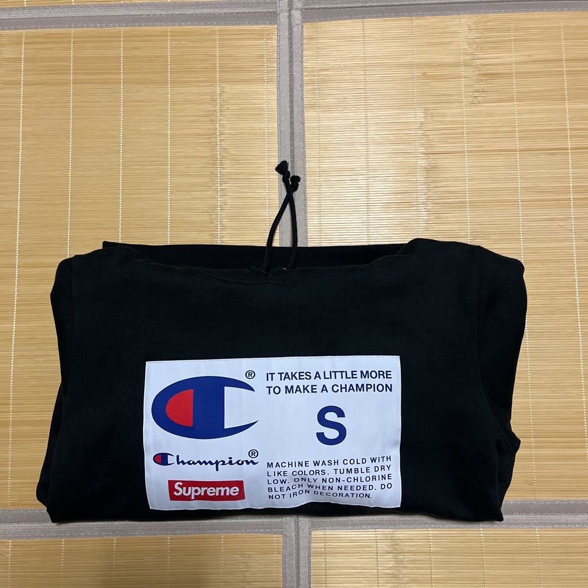 新品未使用　18aw Supreme Champion Label Hooded Sweatshirt パーカー　スウェット　チャンピオン　黒　ブラック　Hoodie Box Logo S_画像1