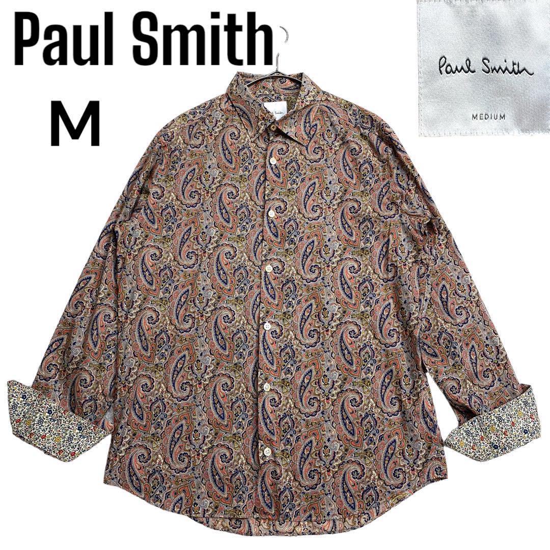 Paul Smith　ポールスミス　現行タグ　美品　総柄　ペイズリー　カジュアルシャツ　トップス　貝ボタン　袖切り替え　M