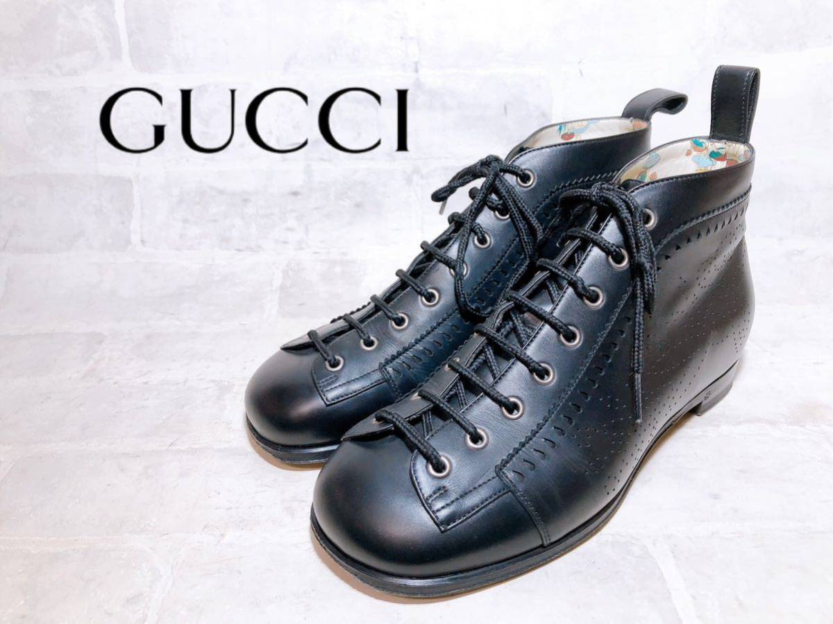 正規品【極美品】GUCCI グッチ 最高級 レザーブーツ 本革 黒