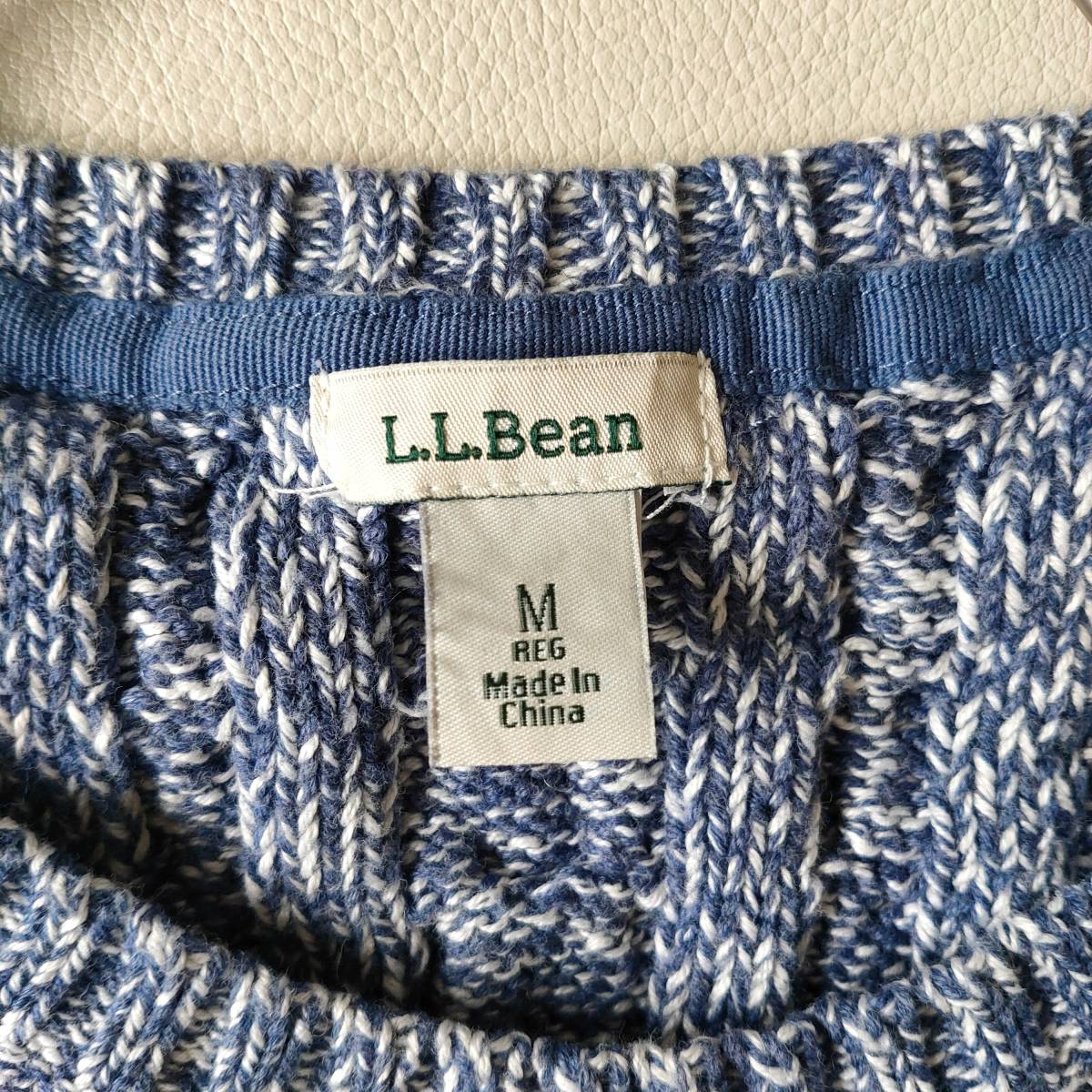 L.L.Bean エルエルビーン　トップス　ニット　セーター　長袖　霜降り　ミックス　ケーブル編み　Mサイズ　ネイビー　レディース　コットン_画像2