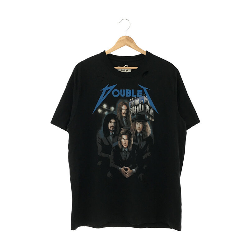 【新品】 doublet / ダブレット | 2022SS | AOYAMA ROCK T-SHIRT / ヴィンテージ加工 青山 ロック プリントTシャツ | M | ブラック