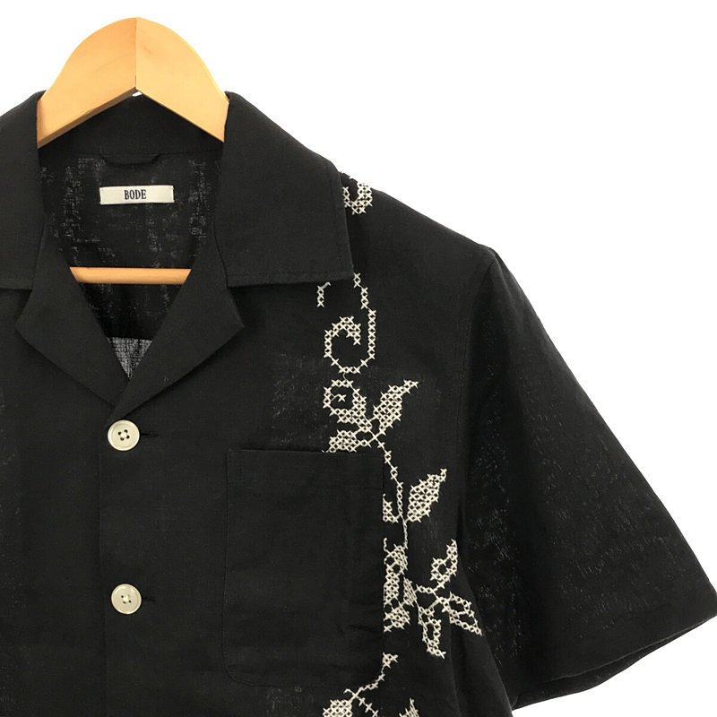 【美品】 BODE / ボーディ | リネン 刺繍 ワイドシルエット オープンカラーシャツ | XS/S | black | レディースの画像2