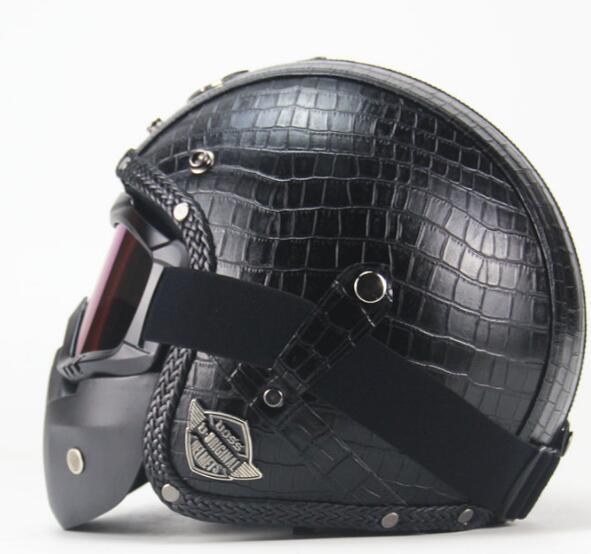 ハーレーヘルメット バイクヘルメット ジェットヘルメット PUレザー バイザー付き ゴーグル マスク付 カラー:B サイズ:Mの画像3