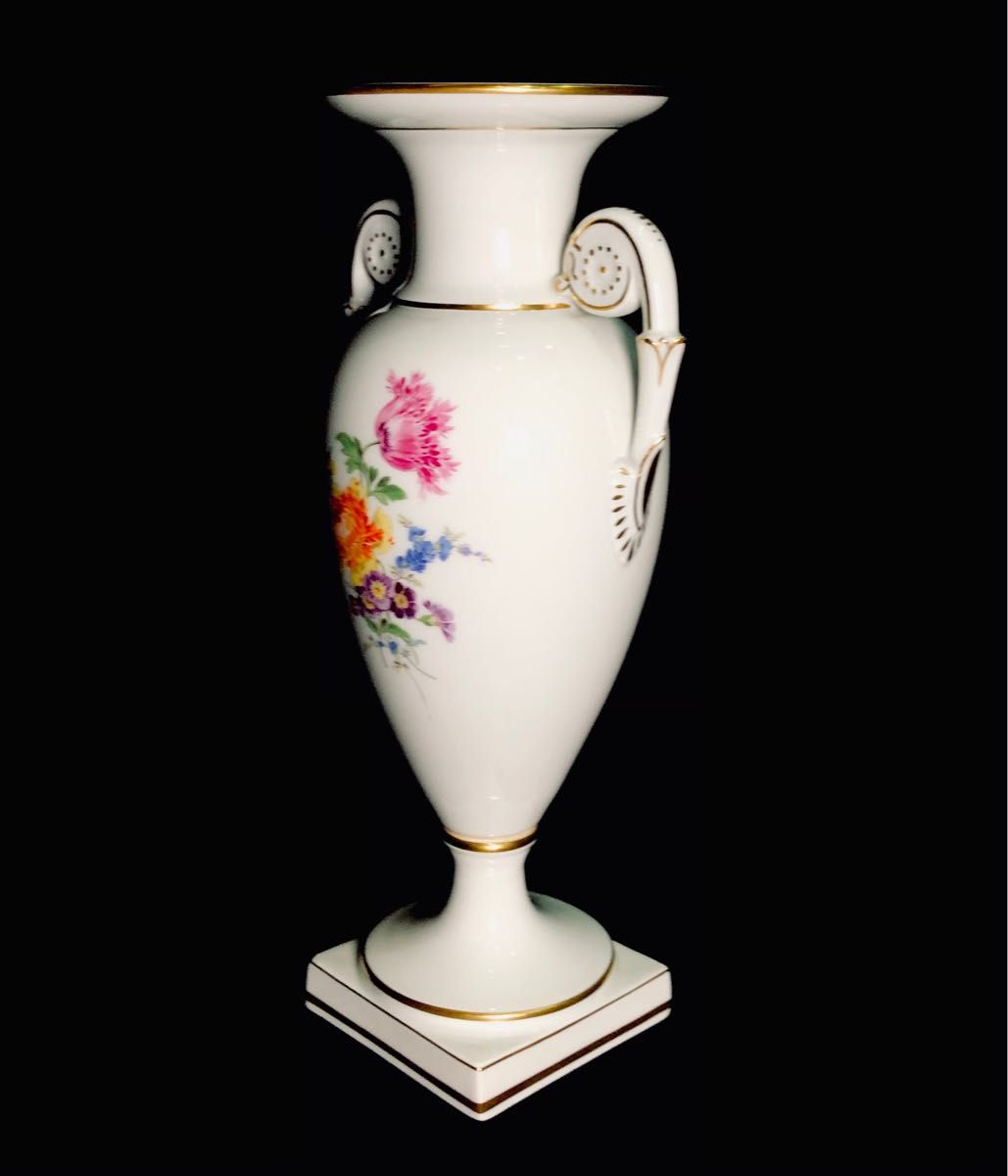 Meissenマイセン /※1級品 25cm 大型耳付花瓶　フラワーベース