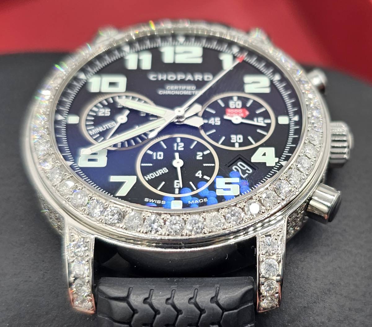 ショパール参考価格498万円アフターダイヤ Chopard ミッレミリア クロノグラフ メンズ腕時計 クォーツ黒文字盤♪新品同様_画像7