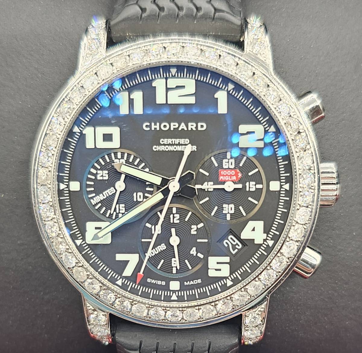 ショパール参考価格498万円アフターダイヤ Chopard ミッレミリア クロノグラフ メンズ腕時計 クォーツ黒文字盤♪新品同様_画像1