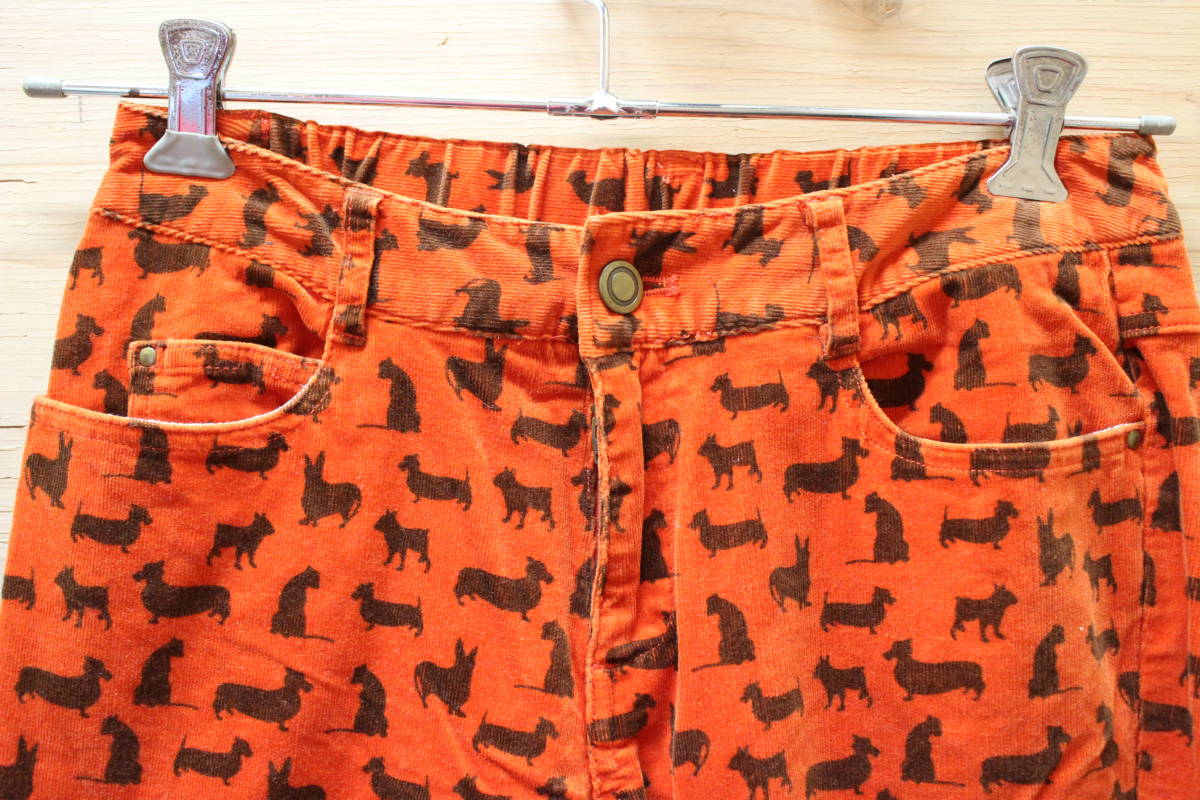 *PART2 by junko shimada/ Junko Shimada animal pattern corduroy autumn winter orange SIZE:L old clothes USED lady's bottoms cotton *