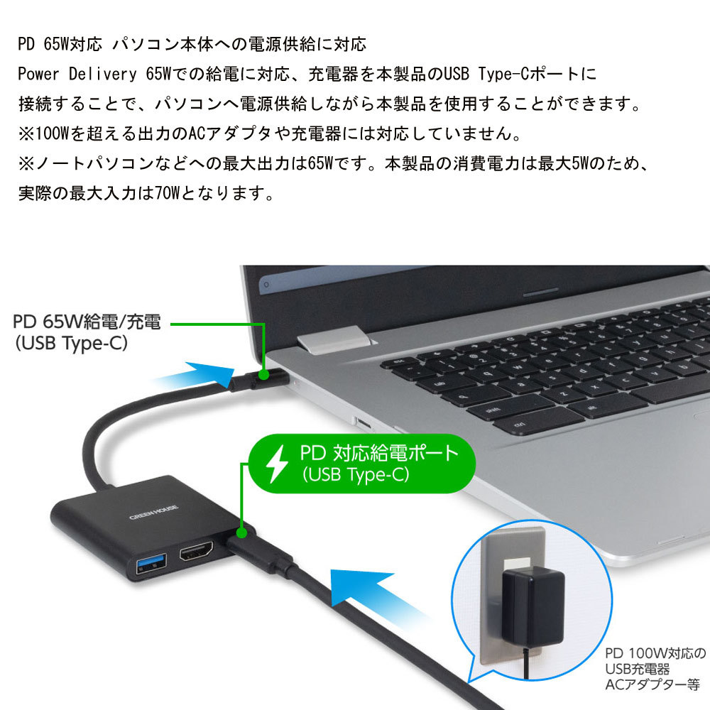 ドッキングステーション 3in1 USBType-C 4K 映像出力 iPad Pro Nintendo Switch対応 グリーンハウス GH-MHC3A-BK/4319_画像8