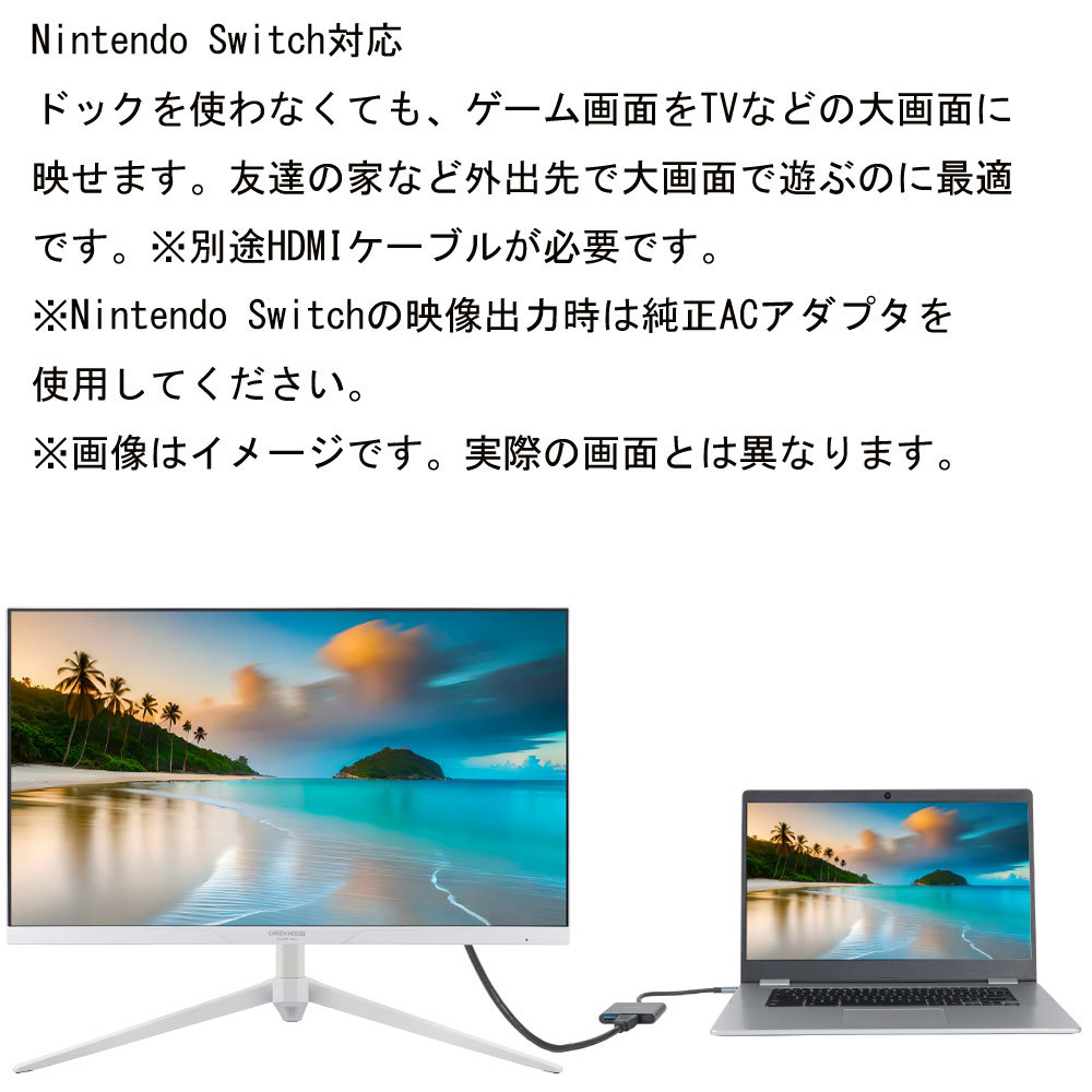 ドッキングステーション 3in1 USBType-C 4K 映像出力 iPad Pro Nintendo Switch対応 グリーンハウス GH-MHC3A-BK/4319_画像6