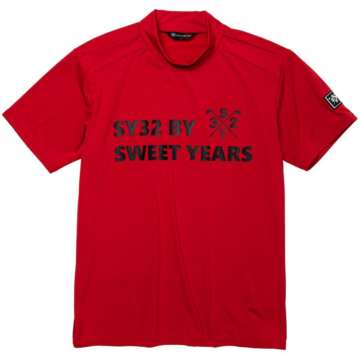 未使用　SY32 by SWEET YEARS　メンズ ロゴプリント 半袖 モックネックシャツ 11305-4　Lサイズ　RED_画像1