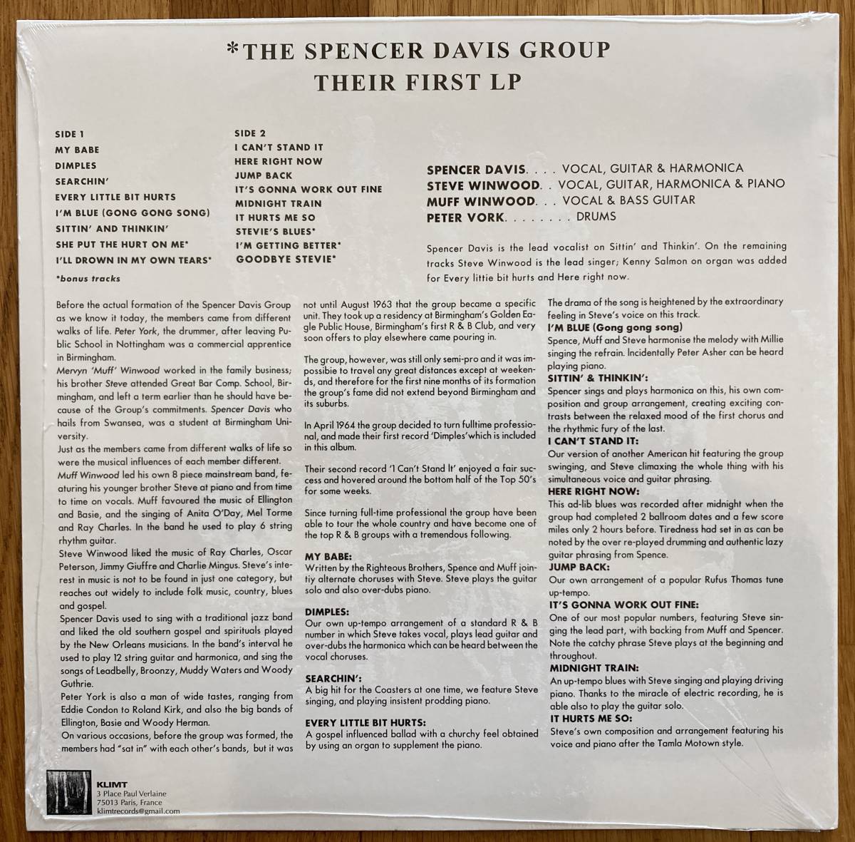 ◆SPENCER DAVIS GROUP/スペンサー・デイヴィス・グループ◆輸入盤/THEIR FIRST LP//CLEAR VINYL EDITION//未開封新品_画像3