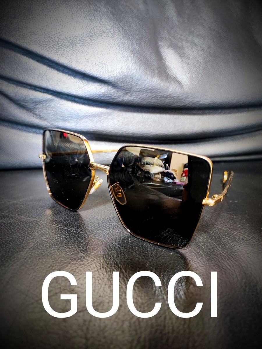 新作　GUCCI　グッチ　サングラス　メタルフレーム　スクエア　ゴールド　金　眼鏡　ケース有
