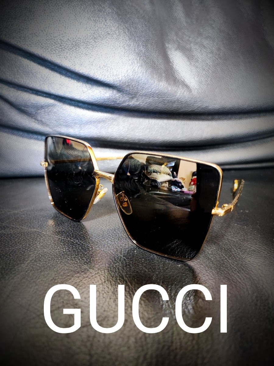 新作　GUCCI　グッチ　サングラス　メガネ　メタルフレーム　スクエア　ゴールド　金　眼鏡　ケース有　安保