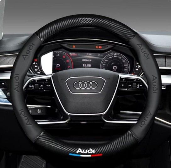 AudiSline  専用 ハンドルカバー ステアリングカバー 円型 本革 カーボン調