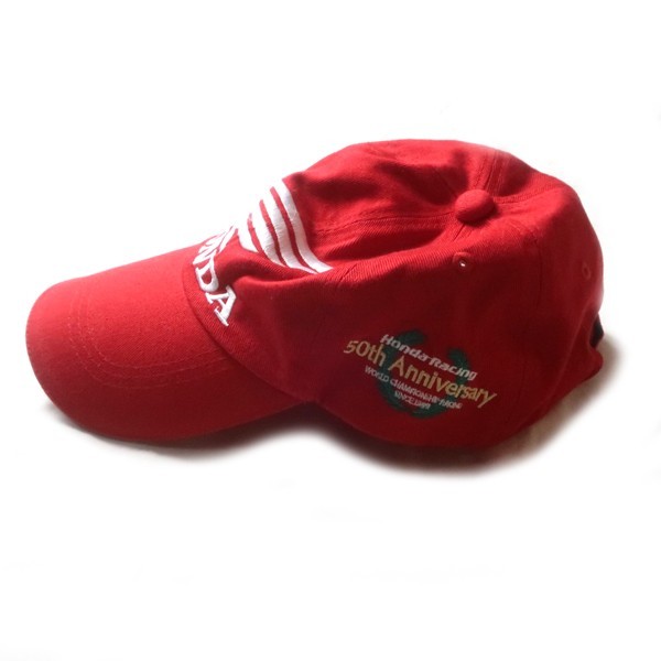 バイカー必見! HONDA RACING ホンダレーシング 50周年記念 ウイングマーク ロゴ刺繍 6パネル キャップ 帽子 レッド 赤 メンズ 古着 希少_画像3