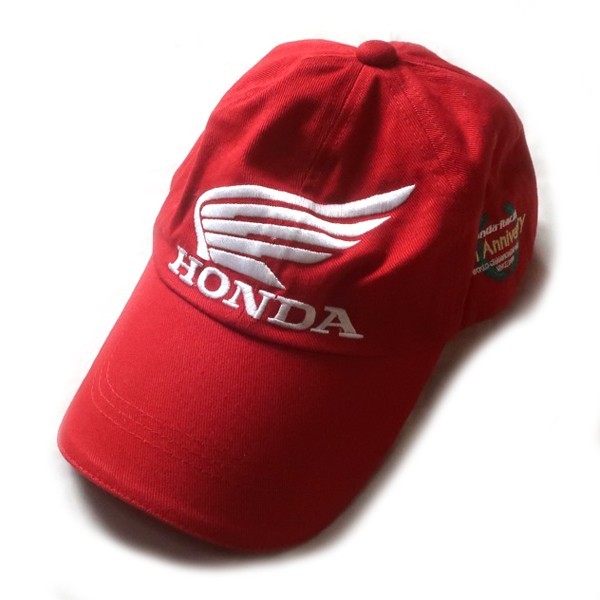 バイカー必見! HONDA RACING ホンダレーシング 50周年記念 ウイングマーク ロゴ刺繍 6パネル キャップ 帽子 レッド 赤 メンズ 古着 希少_画像1