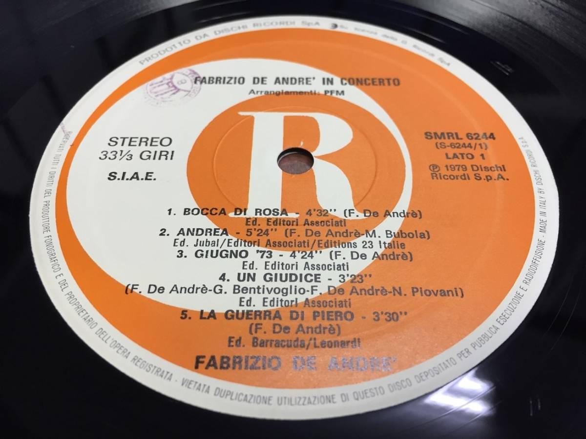 ■イタリア盤LP orig. 美盤！◆Fabrizio De Andre／In Concerto: Arrangiamenti PFM　◆SMRL 6244　◆ファブリツィオ・デ・アンドレ_画像4