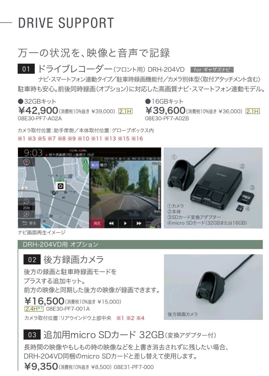 【新品未使用】ホンダ 純正 ドライブレコーダー ナビ連動タイプ DRH-204VD ギャザズ