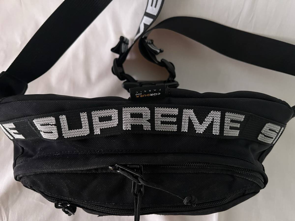 黒 Supreme 18ss Waist Bag Black White 2.5L シュプリーム ブラック ウエストバッグ コーデュラ CORDURA _画像2