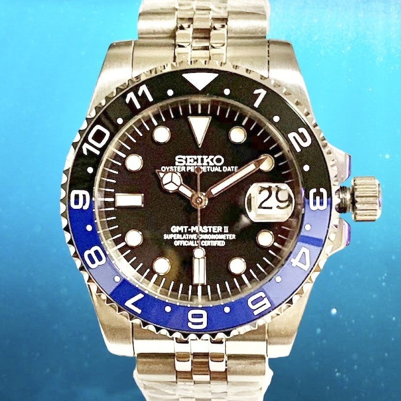 防水実験済 SEIKO MOD セイコー カスタム NH35 機械式 自動巻 手巻 ダイバー GMT バットマン マスター ダイバーズ ブラック  ブルー 黒 青