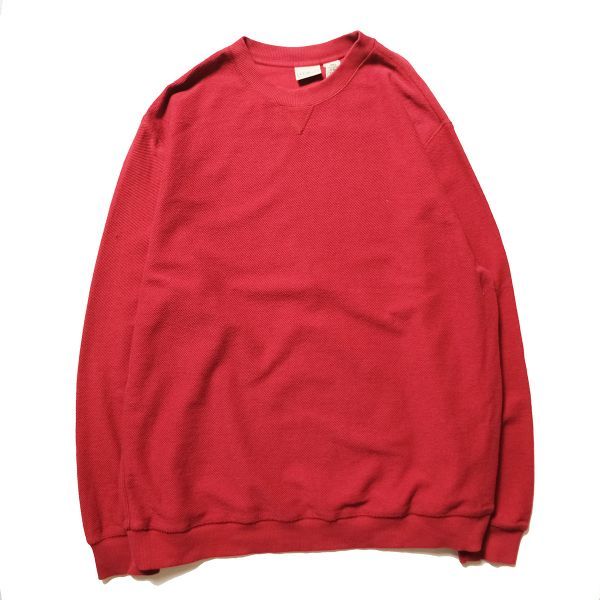 00's LLビーン 鹿の子 クルーネック スエットシャツ (XL) 濃赤系 無地 インサイドアウト 90年代 旧タグ オールド アウトドア L.L.Bean Y2K