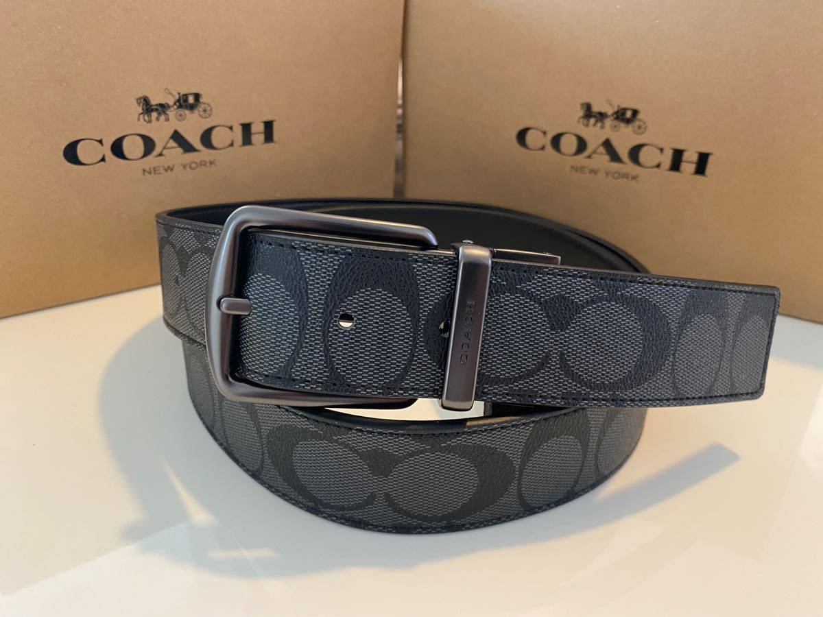 COACHコーチ 新品 メンズベルト シグネチャー リバーシブル バックル