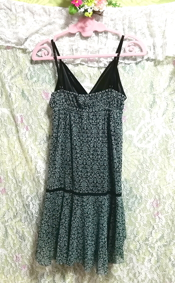 深緑花柄模様ネグリジェキャミソールワンピースベビードール Deep green flower pattern negligee camisole dress babydoll