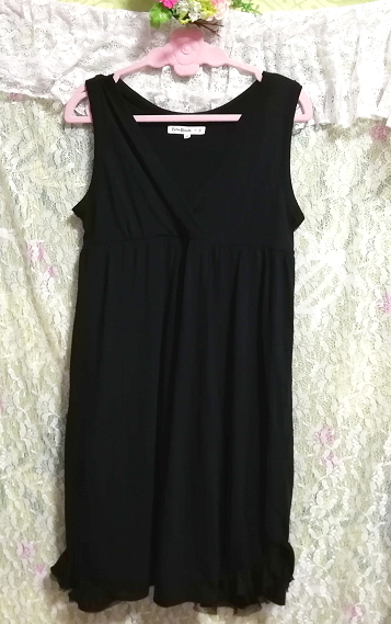  black frill negligee tunic no sleeve One-piece Black frill sleeveless negligee tunic dress