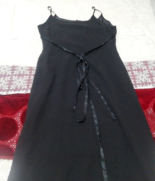 黒シフォンネグリジェ リボン キャミソールベビードールワンピースドレス Black chiffon negligee ribbon camisole babydoll dress