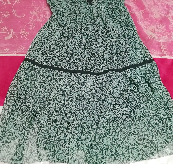 深緑花柄模様ネグリジェキャミソールワンピースベビードール Deep green flower pattern negligee camisole dress babydoll