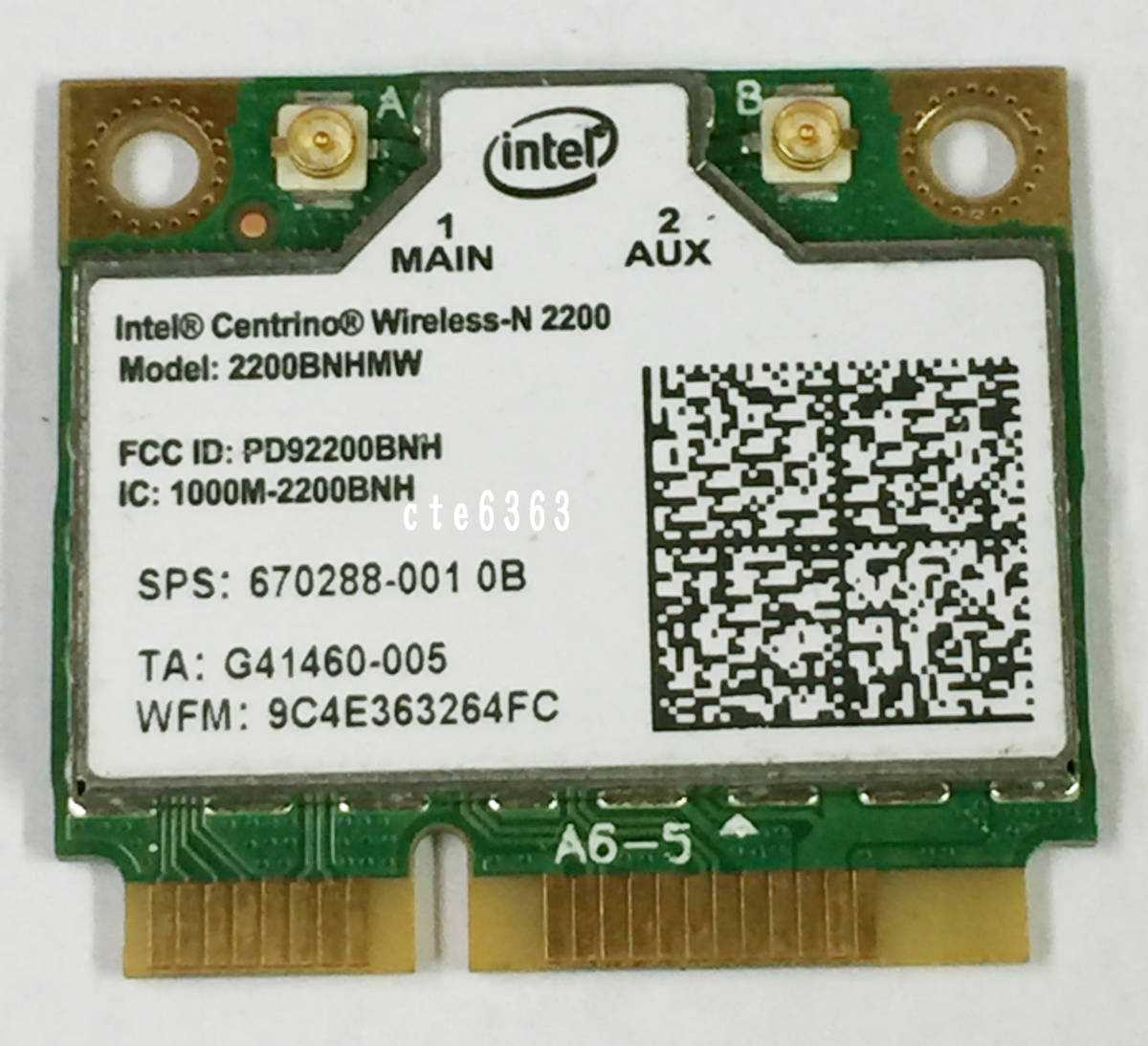 【中古パーツ】インテル Intel Centrino Wireless-N 2200 Single Band 2.4GHz 802.11b/g/n PCIe Mini half【無線LANカード】■2200BNHMW_画像1