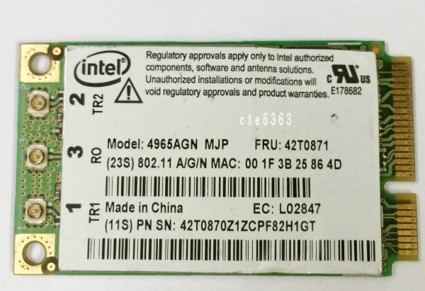 【中古パーツ】Intel Wireless WiFi Link 4965AGN 802.11a/b/g/n 2.4GHz 5.0GHz 300Mbps 無線LANカード■4965AGN MJP_画像1
