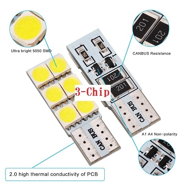 II T10 LED平6連3チップSMD 無極性キャンセラー付汎用 ラゲッジランプ バニティランプ ルームランプ エスティマ ヴォクシーノア アクア_画像2