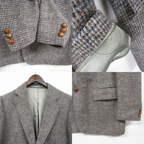 USA製サイズ？ Harris tweed ウール ツイード テーラード ジャケット ブレザー グレー ハリスツイード 古着 ビンテージ 3O2409_画像7