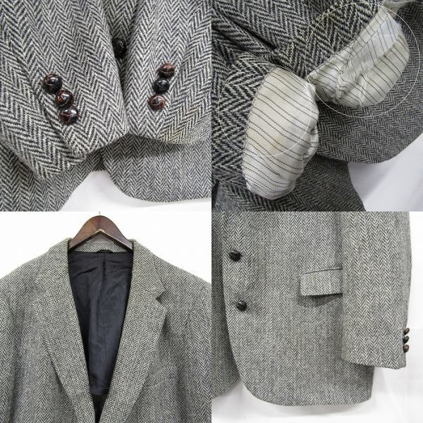 サイズ ？ STAFFORD Harris tweed ツイード ウール テーラード ジャケット ブレザー グレー系 ハリスツイード 古着 ビンテージ 3O2508_画像5